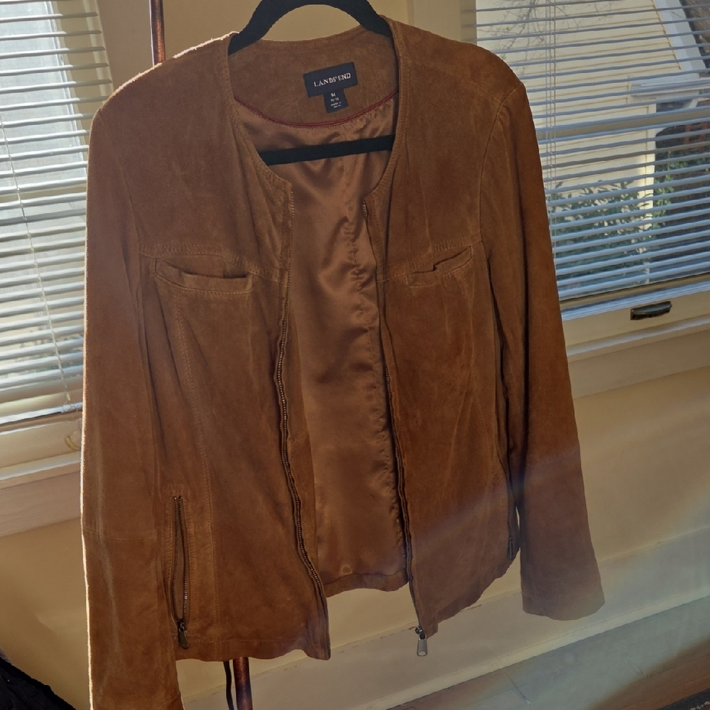 Lands' End Women's Suede Zip Jacket in Chestnut Brown
